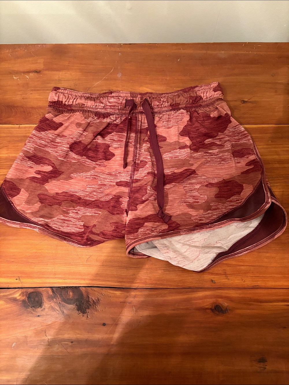 SO Women's Burgundy Pink Camo Athletic Drawstring Shorts